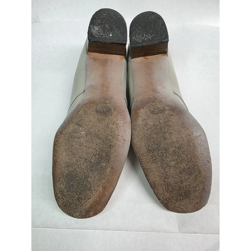 Womens Taupe Leather Oxford Pumps Footsaver‎ Shoes Lace Up Heels 8.5, 1960s READ